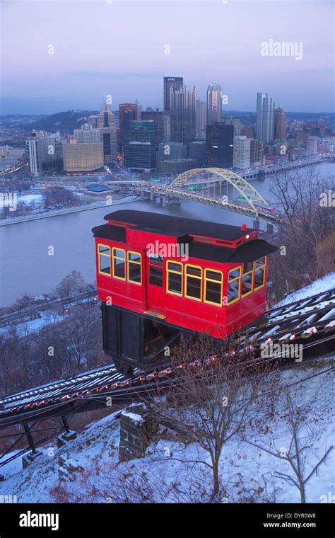 DUQUESNE INCLINE RED CABLE CAR MOUNT WASHINGTON PITTSBURGH SKYLINE ...