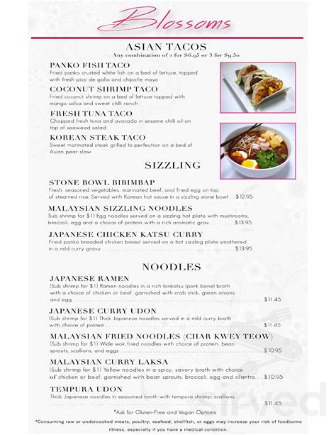 Blossoms Asian Bistro menu in Bay City, Michigan, USA