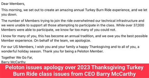 Peloton issues apology over 2023 Thanksgiving Turkey Burn Ride class ...