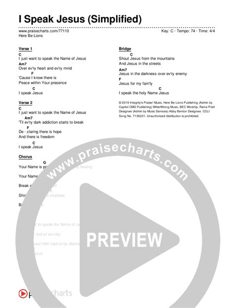 I Speak Jesus (Simplified) Chords PDF (Here Be Lions) - PraiseCharts