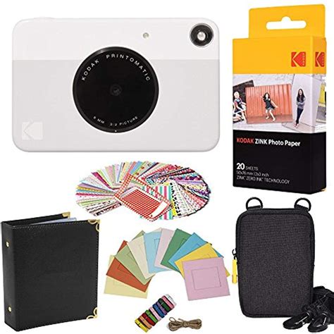 Kodak Printomatic Instant Camera (Grey) Gift Bundle + ZINK Paper (20 Sheets) + Case + 100 ...