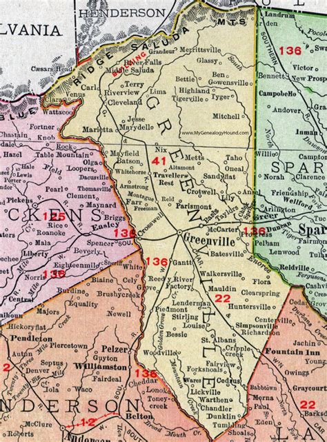Greenville County, South Carolina, 1911, Map, Rand McNally, Greenville City, Greer, Travelers ...
