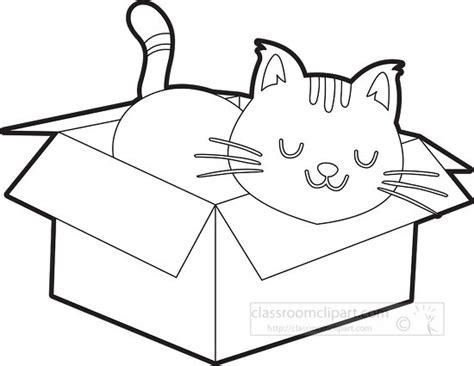 Animal Outline Clipart-cartoon cute cat sleeping in a box outline