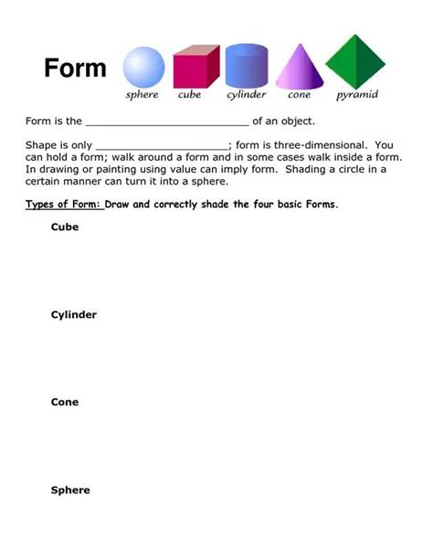 Art Elements Forms Value Shading Worksheet