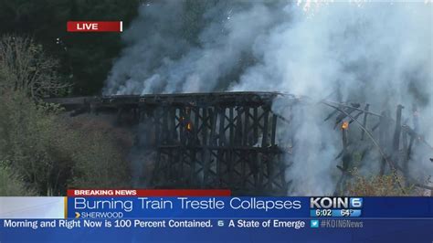 Sherwood train trestle collapses in fire - YouTube