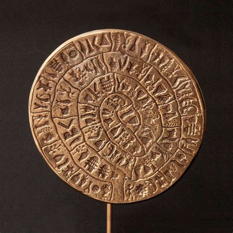 Ancient Greek Golden Bronze Phaistos Disc, Minoan Crete Greek Art Sculpture, Museum Replica ...