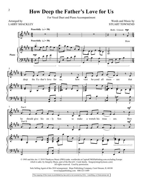 How Deep the Father's Love for Us Sheet Music | Larry Shackley | Vocal Duet