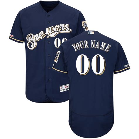 Milwaukee Brewers Majestic Alternate Home Flex Base Authentic Collection Custom Jersey - Navy