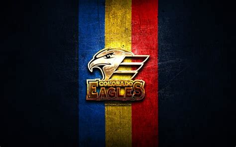 Download wallpapers Colorado Eagles, golden logo, AHL, blue metal ...