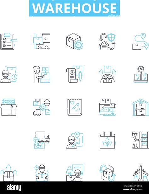 Warehouse vector line icons set. warehouse, storage, depot, facility ...