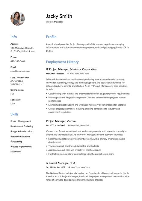 Project Manager Resume Example | Project manager resume, Resume examples, Manager resume