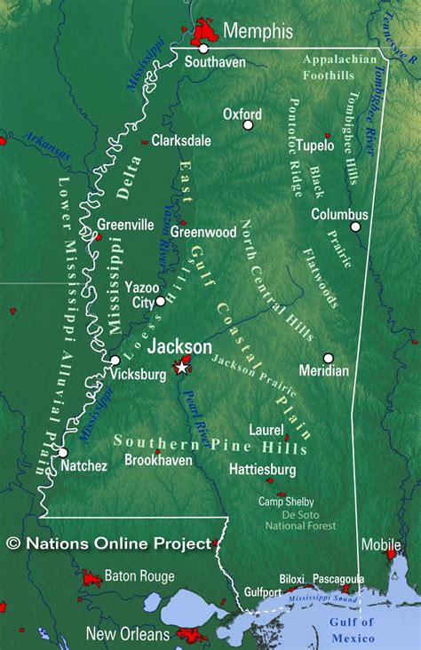 Map of the State of Mississippi, USA - Nations Online Project