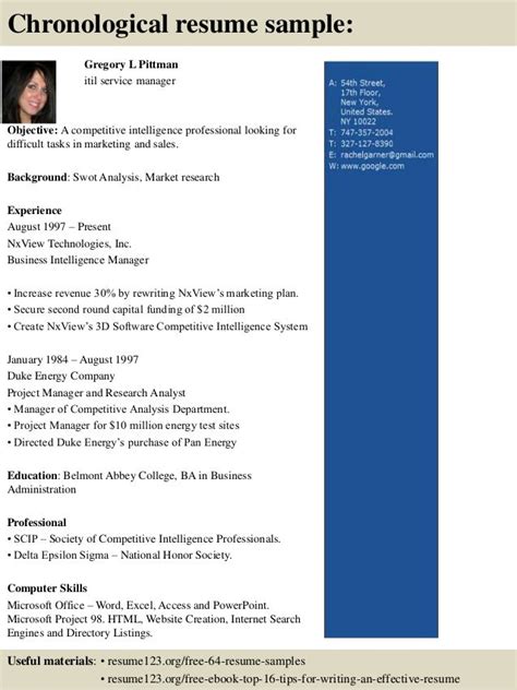 Top 8 itil service manager resume samples