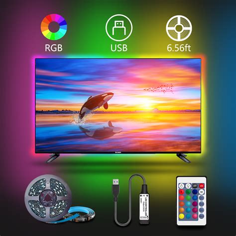 LED TV Backlight USB Powered 6.56ft RGB Led Strip Lights for 40-60in TV with 24Key Remote for ...