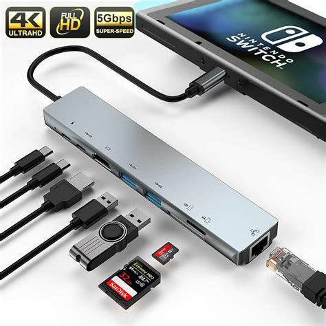 Đầu chuyển đổi 8 trong 1 Type C/USB-C 4K HDMI/USB 3.0 cho máy tính táo ...