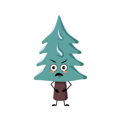 Christmas tree character with angry emotions, face, arms and legs ...