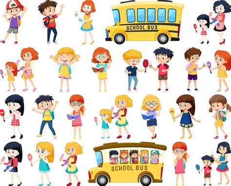 Set of cute school kids cartoon characters 8332338 Vector Art at Vecteezy