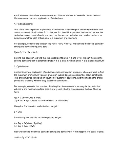 Lecture on Applications of derivatives calc - Applications of ...