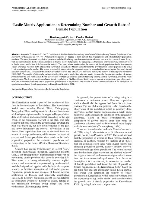 (PDF) Leslie Matrix Application in Determining Number and Growth Rate of Female Population