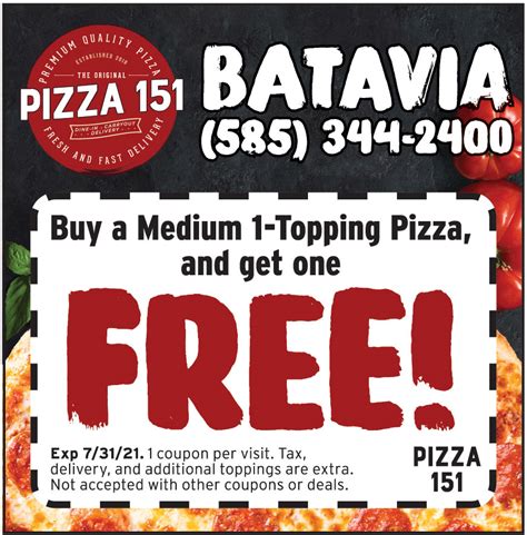 BUY A MEDIUM 1-TOPPING PIZZA AND GET ONE FREE | Online Printable ...