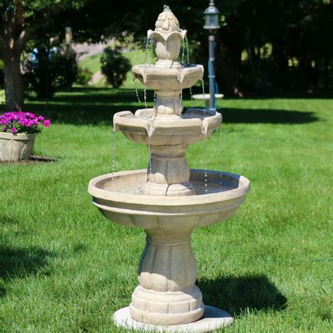 Sunnydaze Outdoor Water Fountain - Large 3-Tiered Fountain & Backyard ...