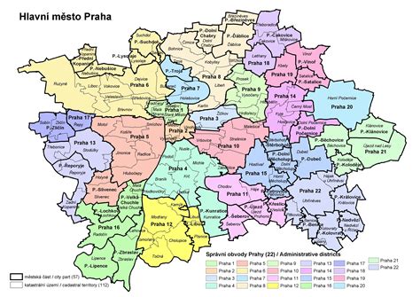 Prague district map - Prague city map districts (Bohemia - Czechia)