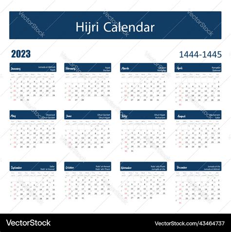 2023 Calendar Hijri Royalty Free Vector Image VectorStock, 49% OFF