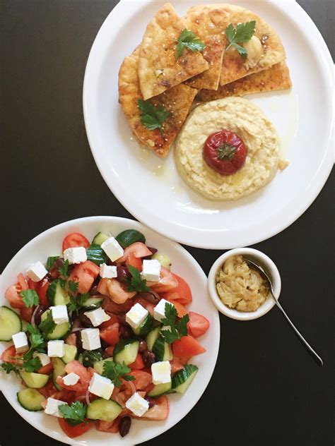 Vegetarian Friendly – Greek Salad, Hummus, and Spiced Pita Bread ...