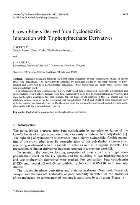 (PDF) Crown ethers derived from cyclodextrin: Interaction with ...