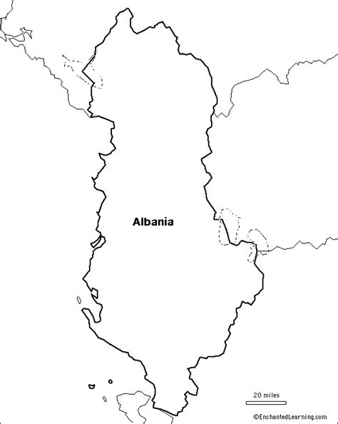 Outline Map Albania - EnchantedLearning.com