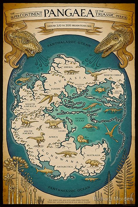 "map of the supercontinent Pangaea" Poster for Sale by Richard Morden | Illustrated map, Ancient ...