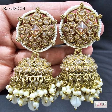 Gold Jhumka White Pearl – Moda Retails