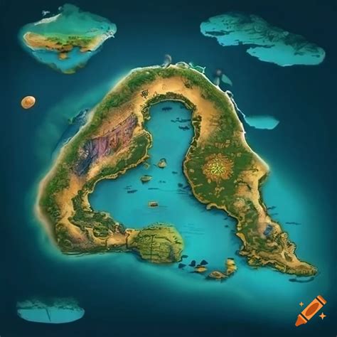 Map of mythical islands and magical landscapes on Craiyon