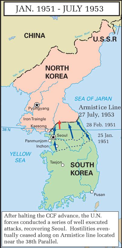 Map of the Korean War 1950-1953. Insets.