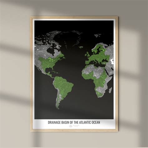 Atlantic Ocean - Drainage basin map, black v1 - Fine Art Print ...