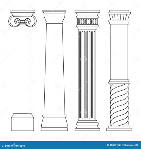 Thin Line Design Ancient Columns Set. Vector Stock Vector - Illustration of design, black: 158597607