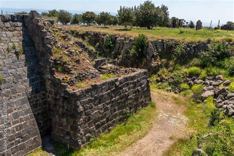 Ruins of moat around Belvoir Fortress, Kohav HaYarden National Park in ...