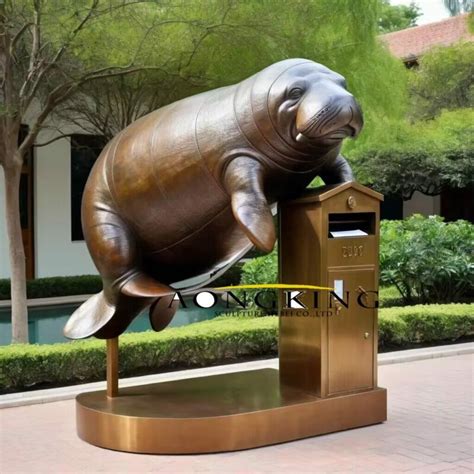 Enchanting Coastal Charm Bronze Manatee Mailbox Statue | Animal Sculptures