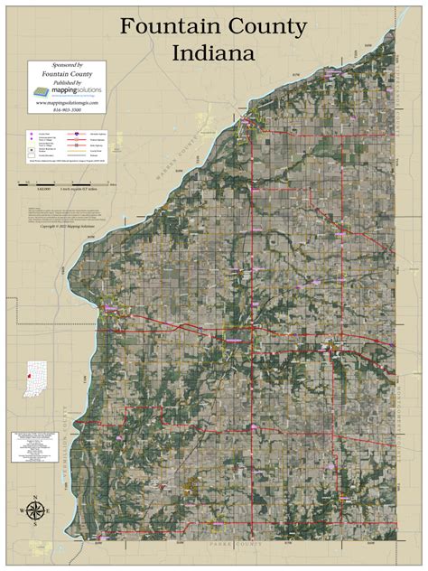 Fountain County Indiana 2022 Aerial Wall Map | Mapping Solutions