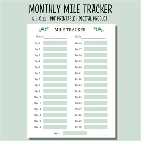 Monthly Mile Tracker Running Tracker Walking Tracker Exercise Planner Monthly Mile Counter ...