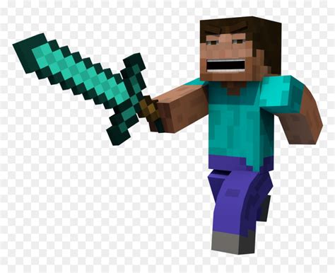 Minecraft Steve Diamond Sword, HD Png Download - vhv