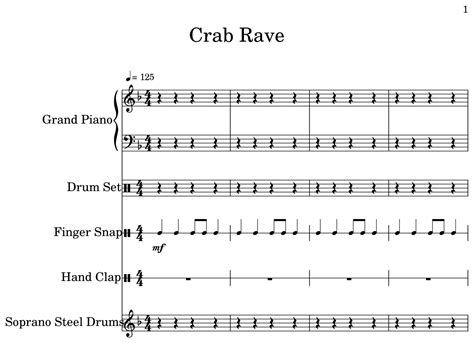 Crab Rave - Sheet music for Piano, Drum Set, Finger Snap, Hand Clap, Soprano Steel Drums