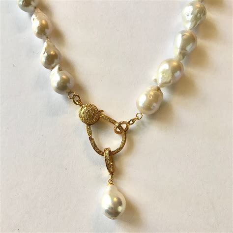 Baroque Pearl Pendant Necklace, 10 mm to 20 mm Freshwater Baroque Large Pearl Necklace, Diamond ...