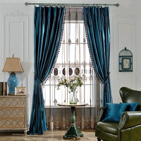 Luxury Europe Style Velvet Curtains Tulle Window With Valance Blackout Thick Solid Curtains For ...