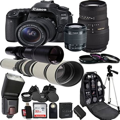 Canon EOS 80D Digital SLR Camera Kit with 18-55mm STM + Sigma 70-300mm Zoom Lens + 500mm Preset ...