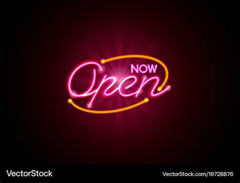 Now open neon sign fluorescent Royalty Free Vector Image