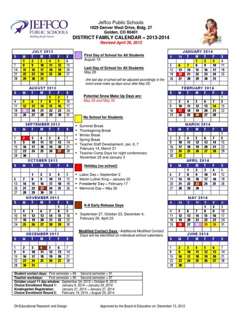 Jeffco Schools 2013 2014 Family Calendar | Holidays | Observances