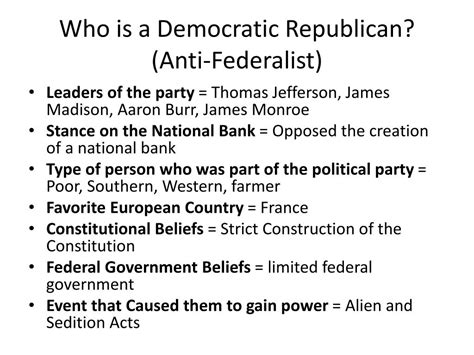 PPT - Federalist v. Democratic Republicans or (Anti-Federalists ...