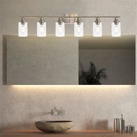 MELUCEE Modern Bathroom Vanity Light Fixtures 6-Light Brushed Nickel C ...