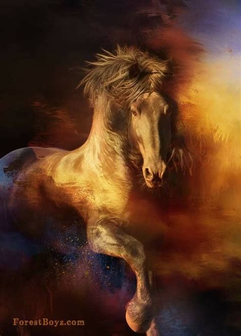 Beautiful horse art, painting in golden colors and high energy ...